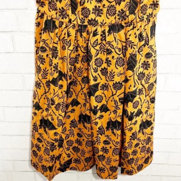 Modcloth Orange & Black Halloween Spooky Spider and Bat Print Cotton Dress NWT - Picture 7 of 12